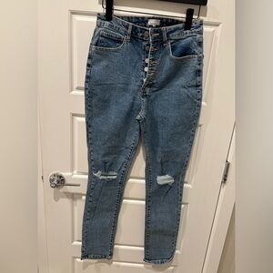 WeWoreWhat Button Fly Distressed Jeans High Waist